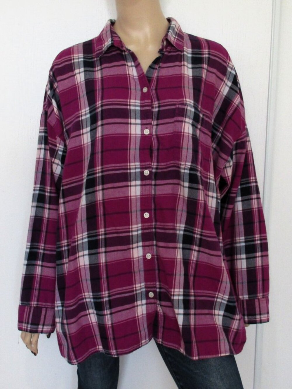 OLD NAVY Top Size XXL Purple Plaid Button Down Shirt
